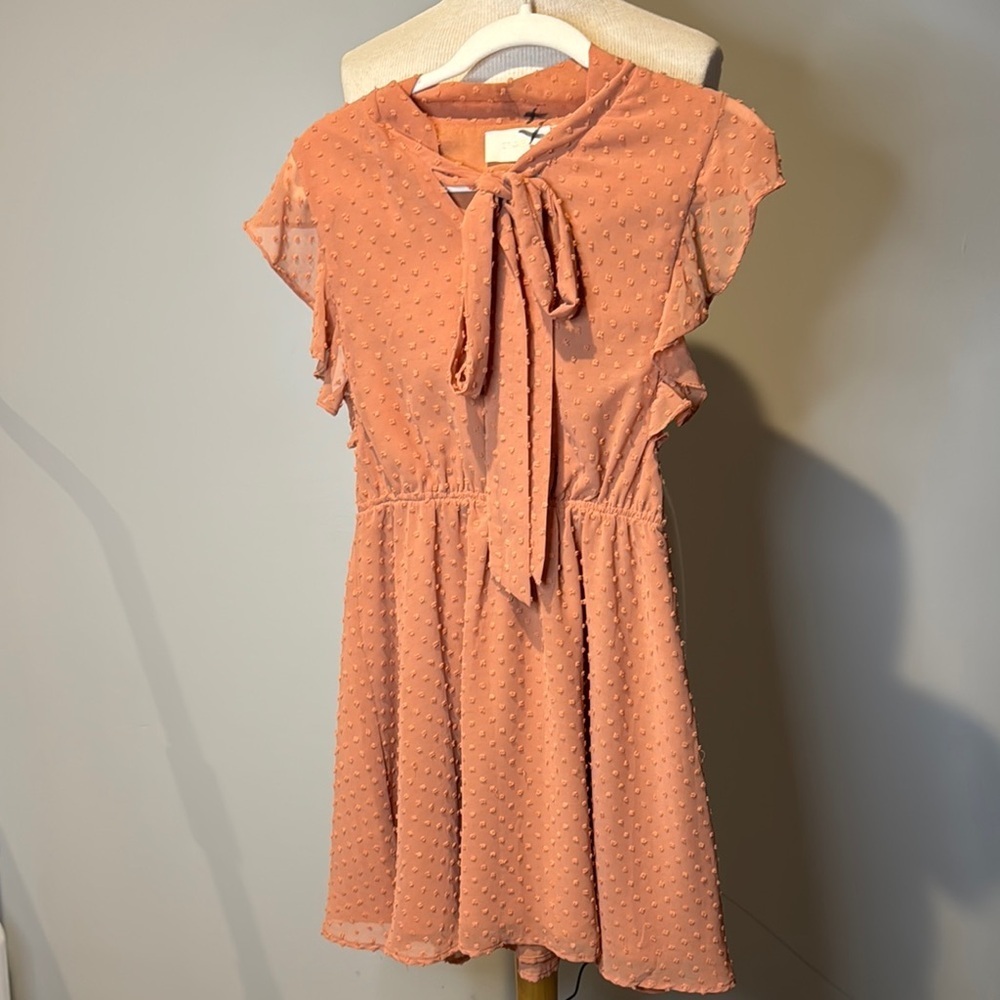 Storia Orange Ruffled Tie Front Mini Dress